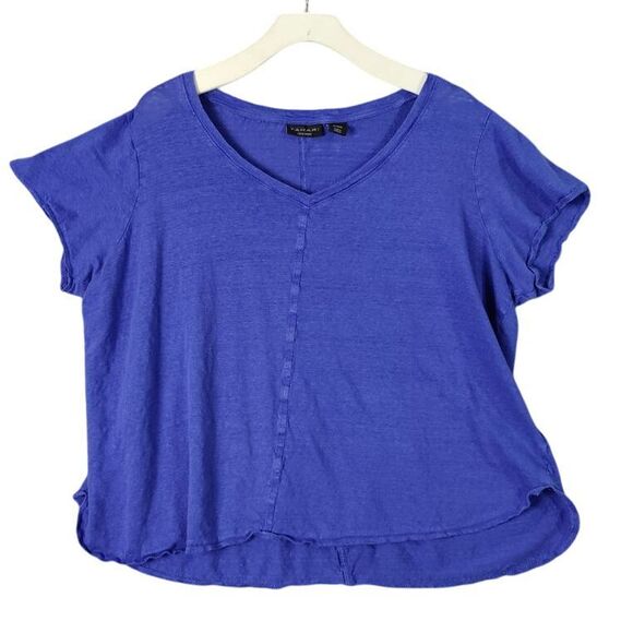 Tahari Slub Linen Royal Blue V-Neck Short Sleeve Top Womens 2X‎ Spring Summer - Picture 1 of 7